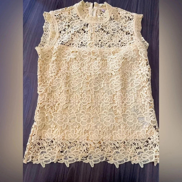Nanette Lepore Womens Light yellow all lace zipper up blouse size S - Picture 1 of 5